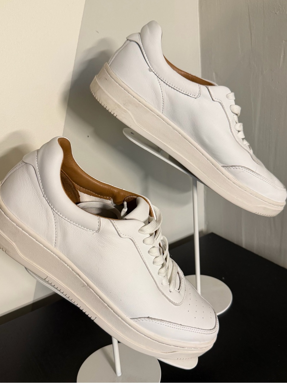 ALDO “BASELINER” Men's White Leather Sneakers with Tan Interior